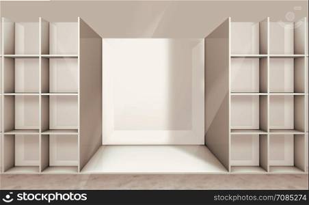 3D illustration of empty shelf on the department store