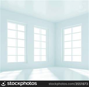 3d Illustration of Empty White Room with Windows
