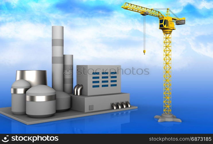 3d illustration of factory over sky background. 3d blank