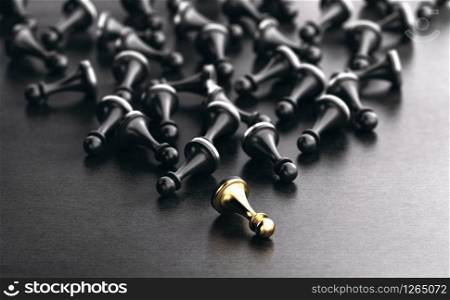 3D illustration of fallen pawns over black background. Concept of key person disability and chain reaction.. Key Person Disability And Chain Reaction. Risk Management Concept