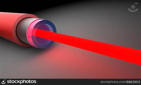 3d illustration of fiber optics with red laser light