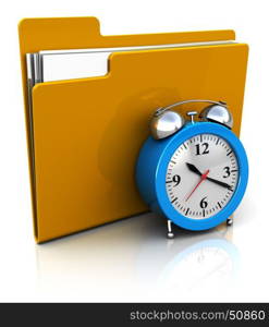 3d illustration of folder icon with alarm clock, over white backgroun