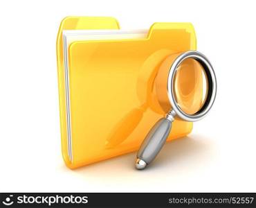 3d illustration of folder icon with magnify glass. folder and magnify glass