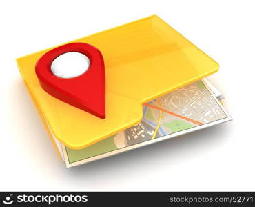 3d illustration of folder icon with maps and navigation symbol