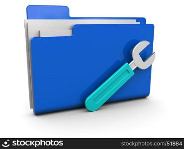 3d illustration of folder icon with wrench, over white background