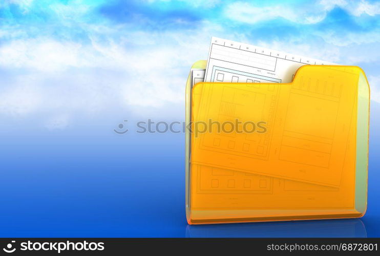 3d illustration of folder over sky background. 3d of folder