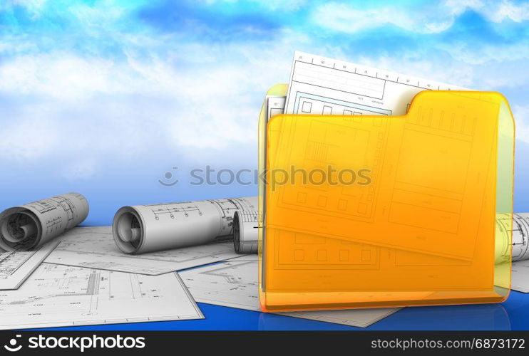 3d illustration of folder over sky background. 3d of folder