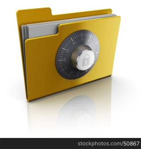 3d illustration of folder with documents protected by combination lock
