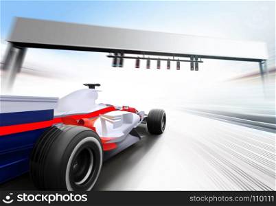 3D illustration of formula one car driving at high speed lap - motion blur