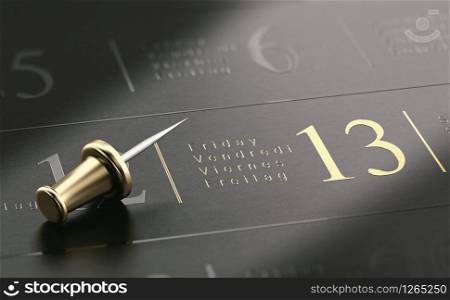 3D illustration of friday the 13th written in golden letters over black background. Friday The 13th Written In Golden Letters Over Black Background