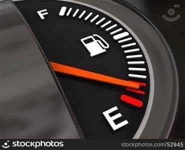 3d illustration of fuel gauge with low fuel alert