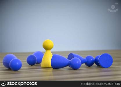 3d illustration of game figures one standing five lying