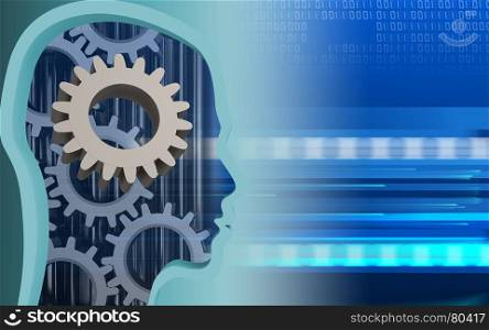3d illustration of gear over cyber background with gears. 3d blank