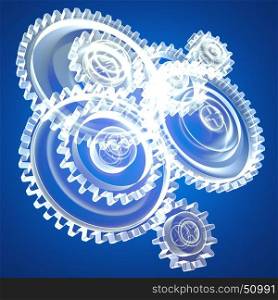 3d illustration of gear wheels over blue background