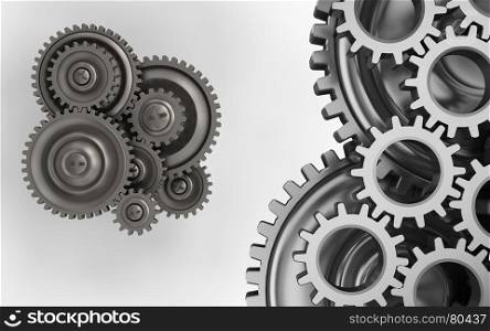 3d illustration of gear wheels over white background with mechanic. 3d blank