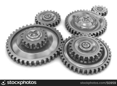 3d illustration of gear wheels system over white background