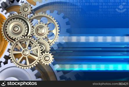 3d illustration of gears over cyber background with gears. 3d blank