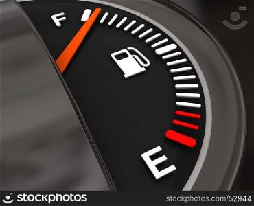 3d illustration of generic fuel meter with full of fuel