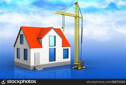 3d illustration of generic house over sky background. 3d blank