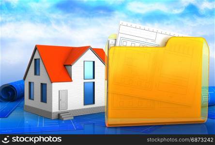 3d illustration of generic house over sky background. 3d of generic house