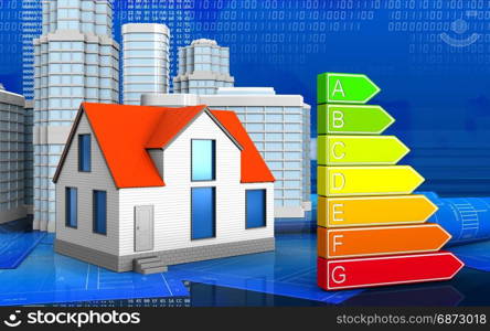 3d illustration of generic house with urban scene over digital background. 3d