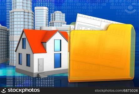 3d illustration of generic house with urban scene over digital background. 3d of generic house