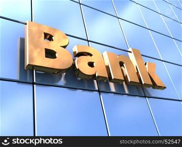 3d illustration of glass facade with sign bank on it
