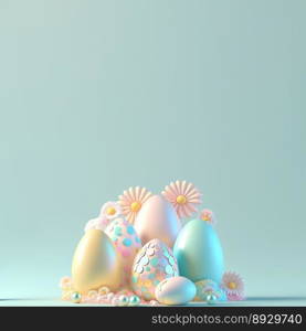 3D Illustration of Glossy Eggs and Flowers for Easter Festive Background