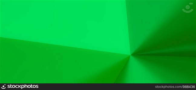 3d ILLUSTRATION, of GREEN abstract background, triangular texture, wide panoramic for wallpaper
