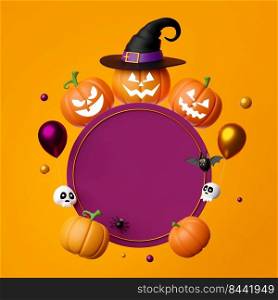 3d illustration of Happy Halloween banner with Jack O Lantern