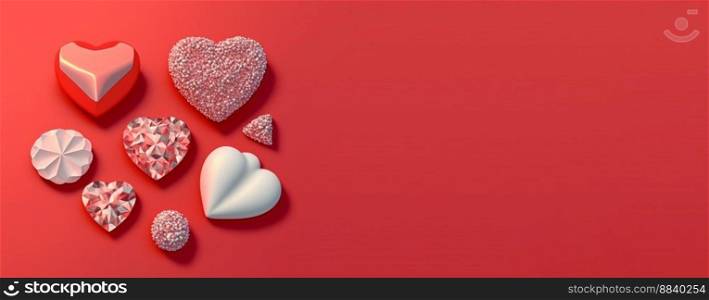 3D illustration of heart like crystal diamond for valentine&rsquo;s day banner and background