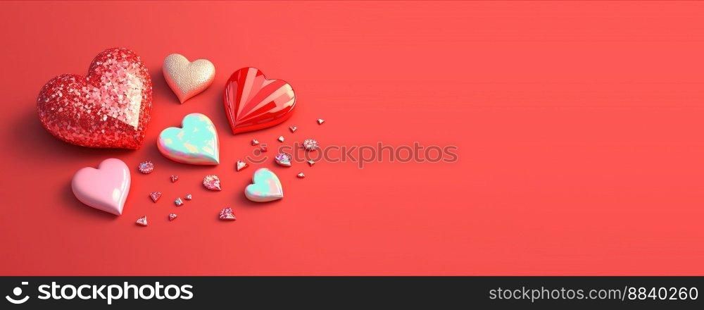 3D illustration of heart like crystal diamond for valentine’s day banner and background
