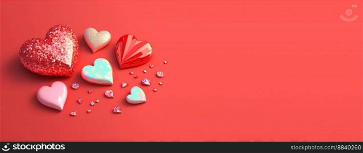 3D illustration of heart like crystal diamond for valentine’s day banner and background