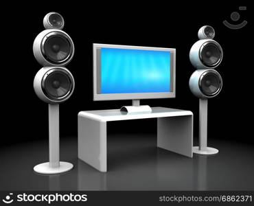 3d illustration of home theater electronics over black background