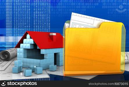 3d illustration of house blocks construction over digital background. 3d of house blocks construction