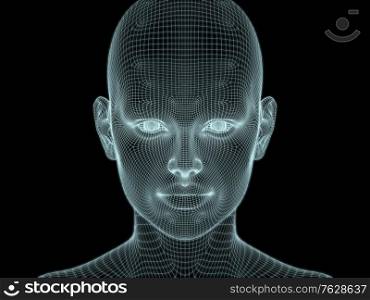 3D Illustration of human head in wire mesh for use in illustrations on technology, education and computer science