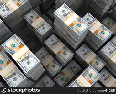 3d illustration of hundred dollars stacks background