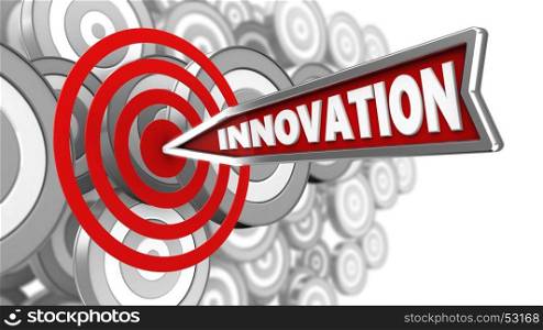 3d illustration of innovation arrow with circles target over many targets background