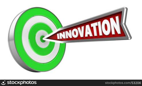 3d illustration of innovation arrow with green target over white background