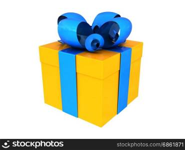 3d illustration of isolated present box with blue ribbons