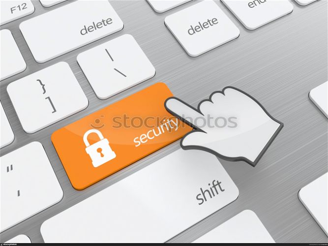3D illustration of keyboard with security button