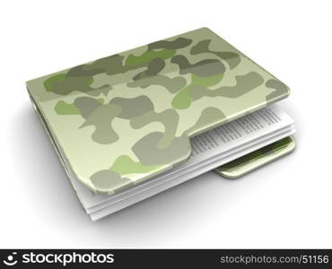 3d illustration of khaki color folder, army documents concept