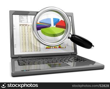 3d illustration of laptop computer and business graph on screen