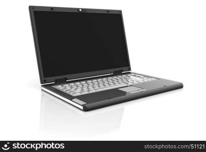 3d illustration of laptop computer with blank screen, over white background