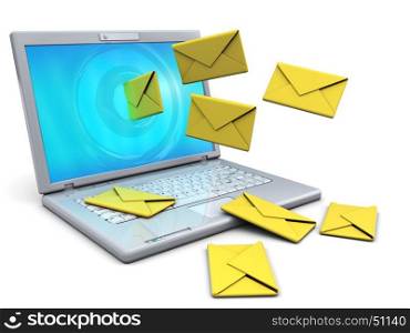 3d illustration of laptop computer with mail envelopes