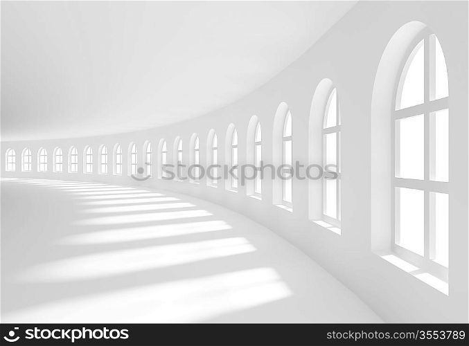 3d Illustration of Large Hall with Windows