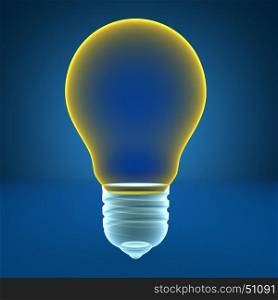 3d illustration of light bulb template with empty space inside, yellow glowing