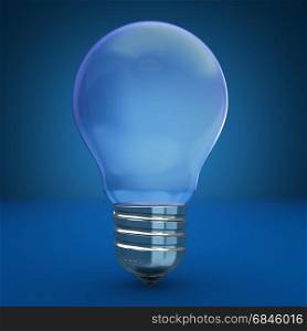 3d illustration of light bulb template with empty space over blue background. light bulb