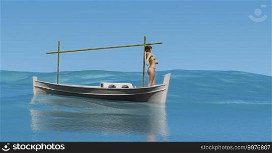 3d illustration of llaud traditional boat in the Balearic Islands, Spain