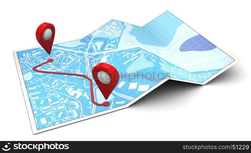 3d illustration of map with route plan